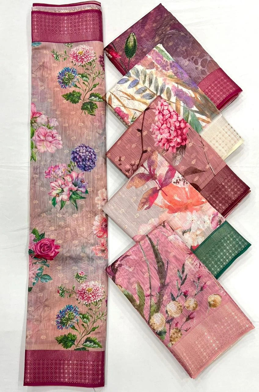 Rajtex Kaffyn Printed Handwoven Linen Wholesale Fancy Sarees Catalog — Wholesale Sarees, rajtex wholesale from Surat - Gallery Image 8